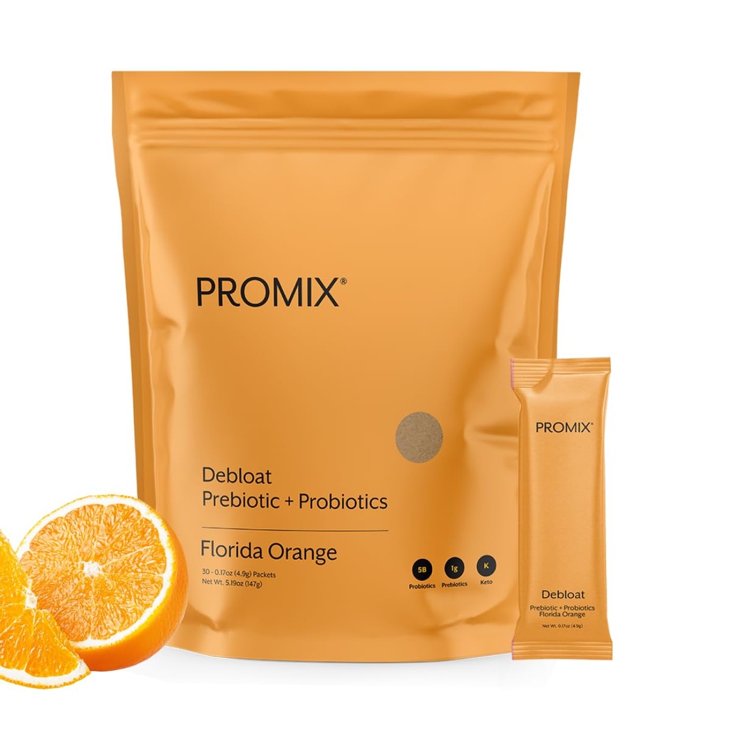 PrMixa Nutrition Debloat Prebiotika og Probiotika med Baobab - rik på vitamin C, Bloating Relief, Immunsupport - Orange - 30 Serveringer (Pack of 30)