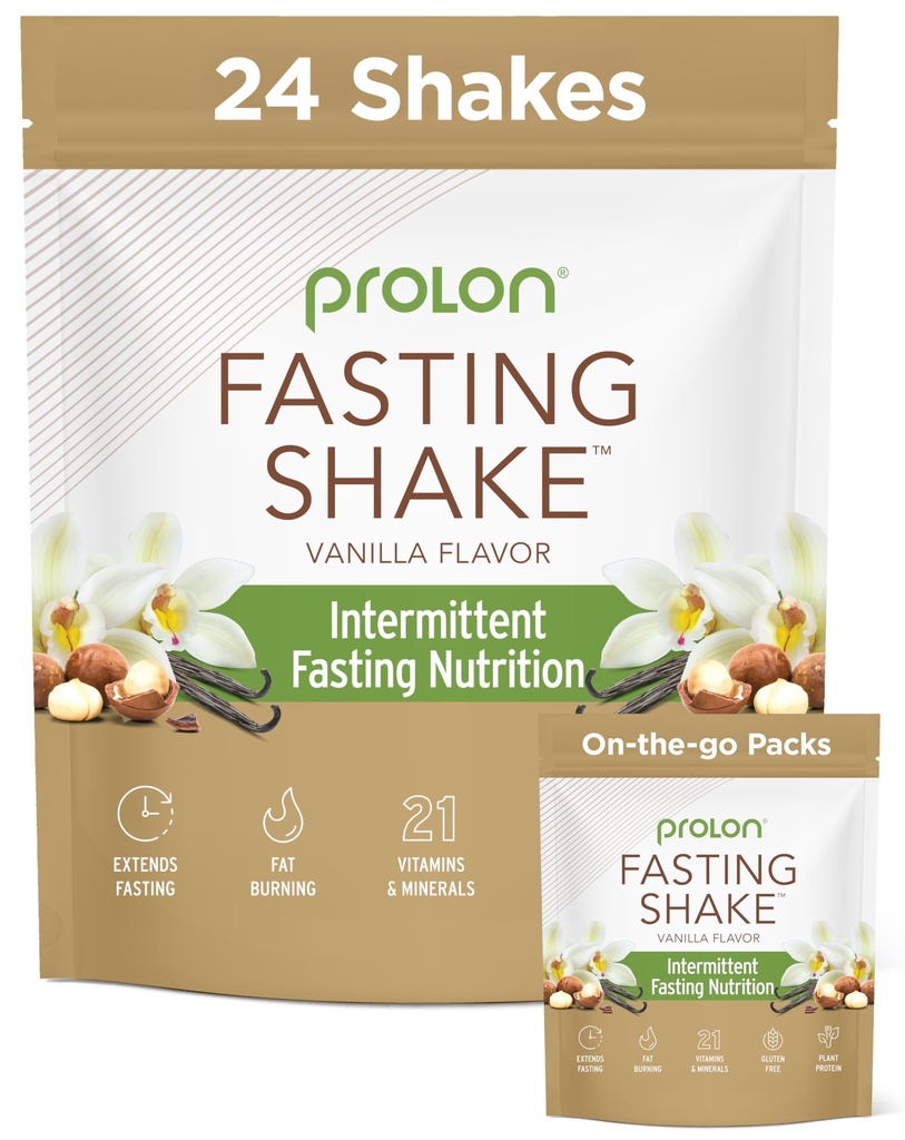Prolon Intermittent Fastende Drikkemiks | Skake for Intermittent Fasting | Vitaminer, Fiber, Plantebasert protein | Keto, Vegan, Glutenfri, Dairy Free | Vanilla, 2x12 ct poser (Totalt 24 serveringer)