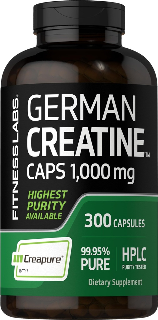 Fitness Labs Tysk Kreatin Monohydrat | 1000 mg | 300 Kapsler | Supplement for kvinner og menn | Ikke-GMO, Glutenfri