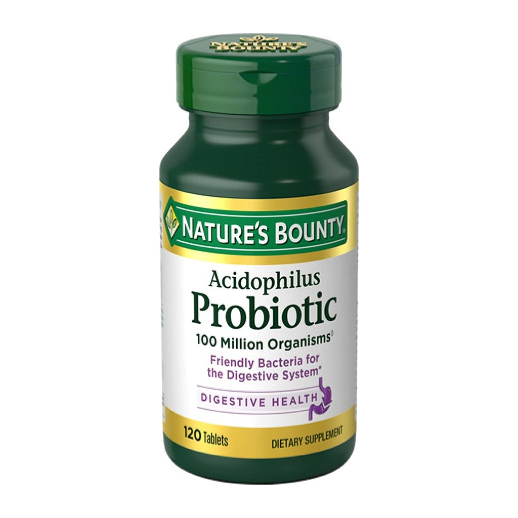 Naturens Bounty Lactobacillus Acidophilus Probiotic Supplement - Daglig probiotikum for kvinner/Men Digestive Helse, 100 millioner organismer, vegetarisk, 1 Servering per dag, 120 tabletter