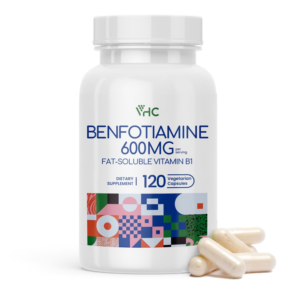 VHC-vitamin B1 Benfotiamin 600mg Supplement- 5X tid Fat-oppløselig Thiamin vitamin B1-Max Økt Biotilgjengelig Thiamin B1 Nivåer-120 Veggie kapsler,Non-GMO, Soya Gratis laget i USA