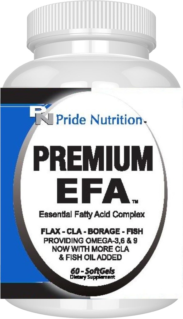Pride Nutrition Premium EFA Omega 3-6-9 Supplement for menn og kvinner 5 i 1 - EPA, DHA, GLA, ALA og CLA essensielle fettsyrer med fiskeolje - Softgel piller