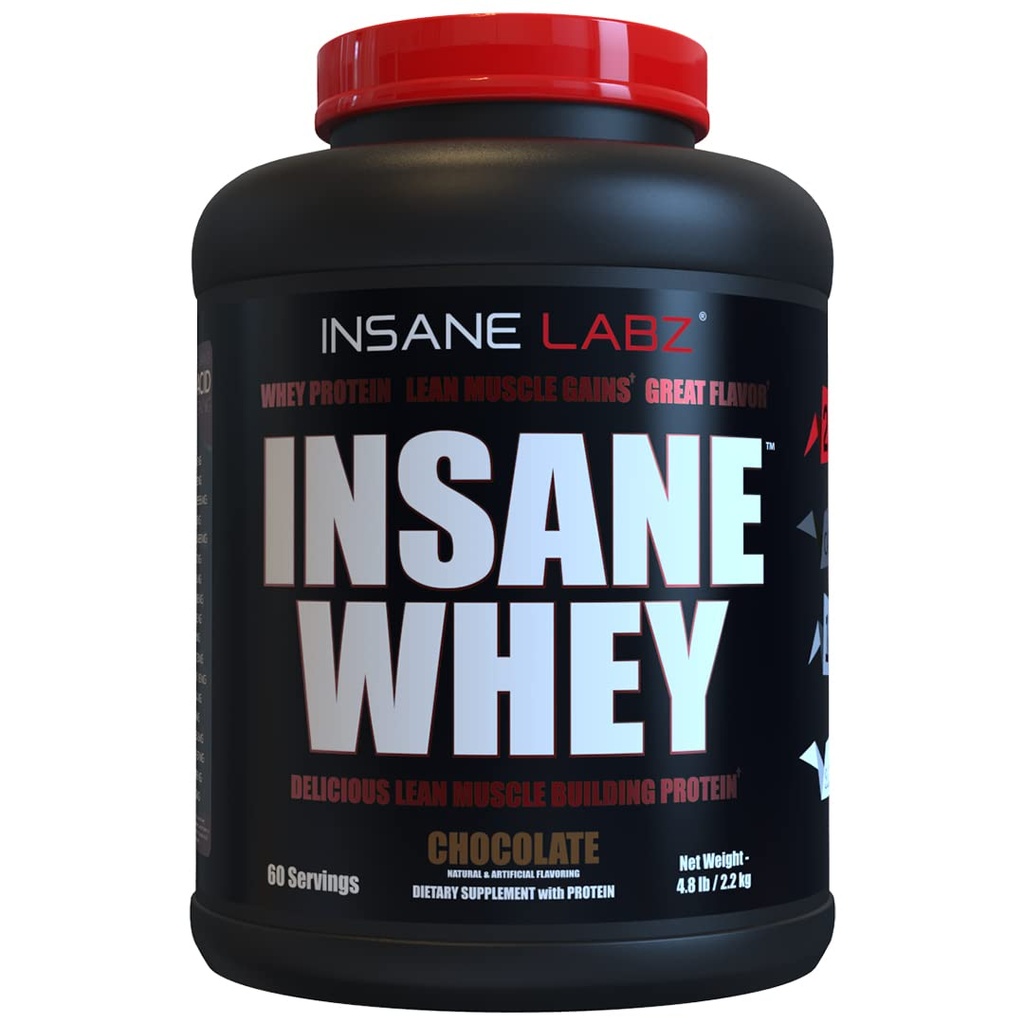 Insane Labz Insane Whey,100% Muscle Building Whey Protein, Post Trening, BCAA Amino Profil, Mass Gainer, Måltid Replacering, 5lbs, 60 Srvgs, (Chokolate)