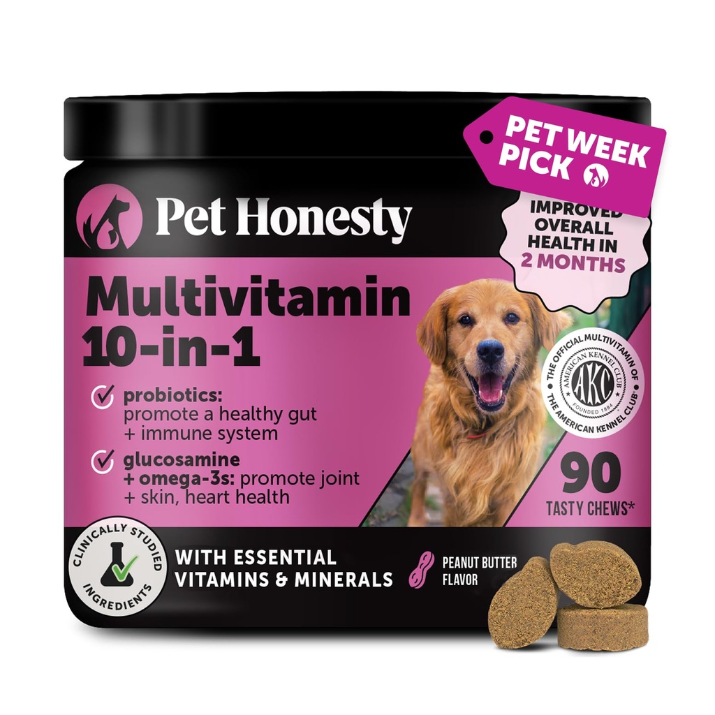 Multivitamin Hunde Supplement, Glukosamine chondroitin for hunder, probiotika, Omega fiskeolje, hundetilskudd og vitaminer, vitaminer for hud og coat allergier, (Peanut Butter 90 ct)