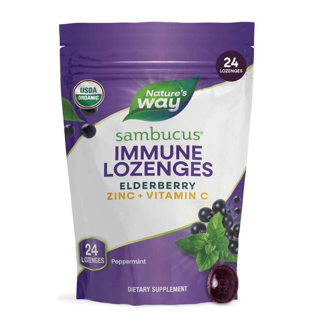 Naturens måte Sambucus sink Lozenges med eldrebær og vitamin C, Peppermynte Flavored, 24 Lozenges