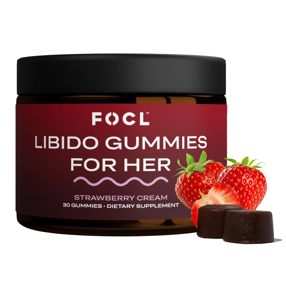 FOCL Kvinne Libido Booster for kvinner - Boost Desire, Arousal, energi, Hjelper fremme hormonbalanse - Horny Goat Weed, Fenugreek & Grønn Te (30 gummier Strawberry Cream)
