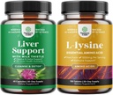 Bundle of Milk Thistle Liver Support Supplement og L Lysine 1000mg Næringstilskudd - Herbal Liver Supplement med Silymarin Melk Thistle - L-lysine Essentielle Aminosyrer Supplement