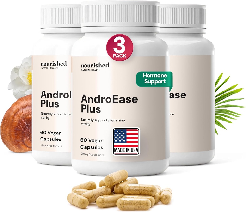 Nourished AndroEase Plus - Naturlig balanse Supplement for kvinner - Vegansk formel med sink & sag Palmetto - 180 kapsler for daglig velvære & vitalitet - laget i USA