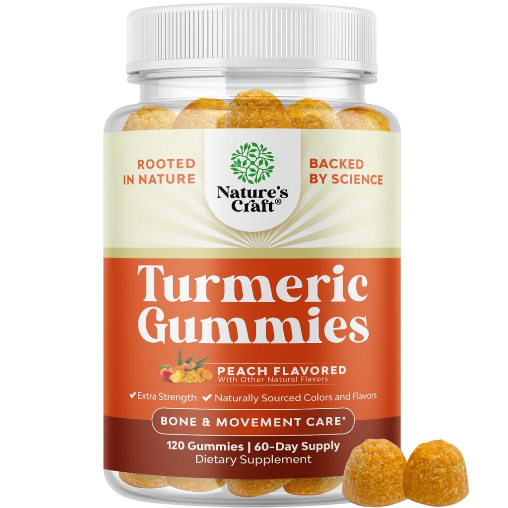 Gurkemeie Gummies for voksne Peach Flavor - Ekstra styrke felles støtte Gummies med gurkemeie curcumin med svart pepper ekstrakt og ginger - og Ginger ferske vitaminer for voksne