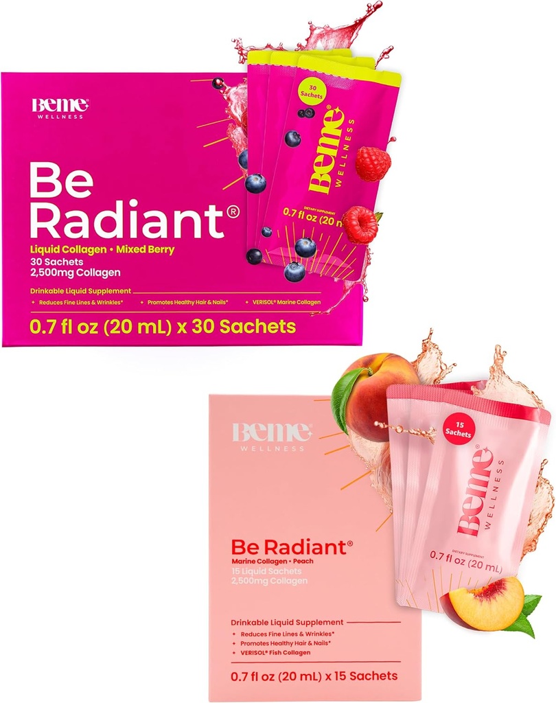 BeMe BeRadiant Peach & Berry Bundle - flytende collagen drikke kosttilskudd