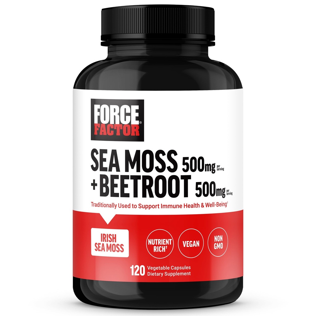 FORCE FACTOR Irsk hav Moss + Beet Root Supplement for å støtte immunisme, sirkulasjon, naturlig energi, hjertehelse, med antioksidanter, ikke-GMO, vegansk-vennlig, soya-fri, 120 grønnsaker kapsler