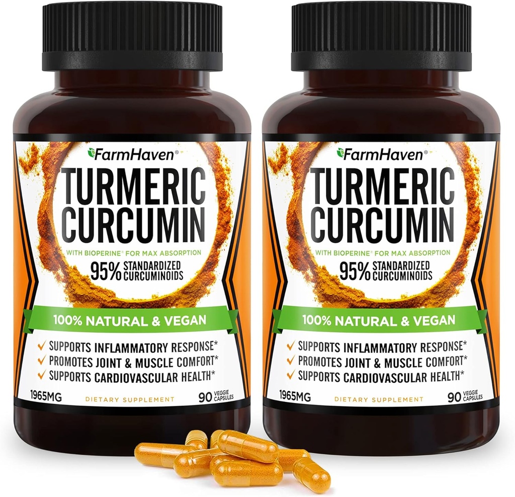 Turmeric Curcumin med BioPerine Black Pepper & 95% Curcuminoids, Maksimal absorpsjon for felles støtte, ikke-GMO Turmeric Kapsler, laget i USA - 180 Veg Caps