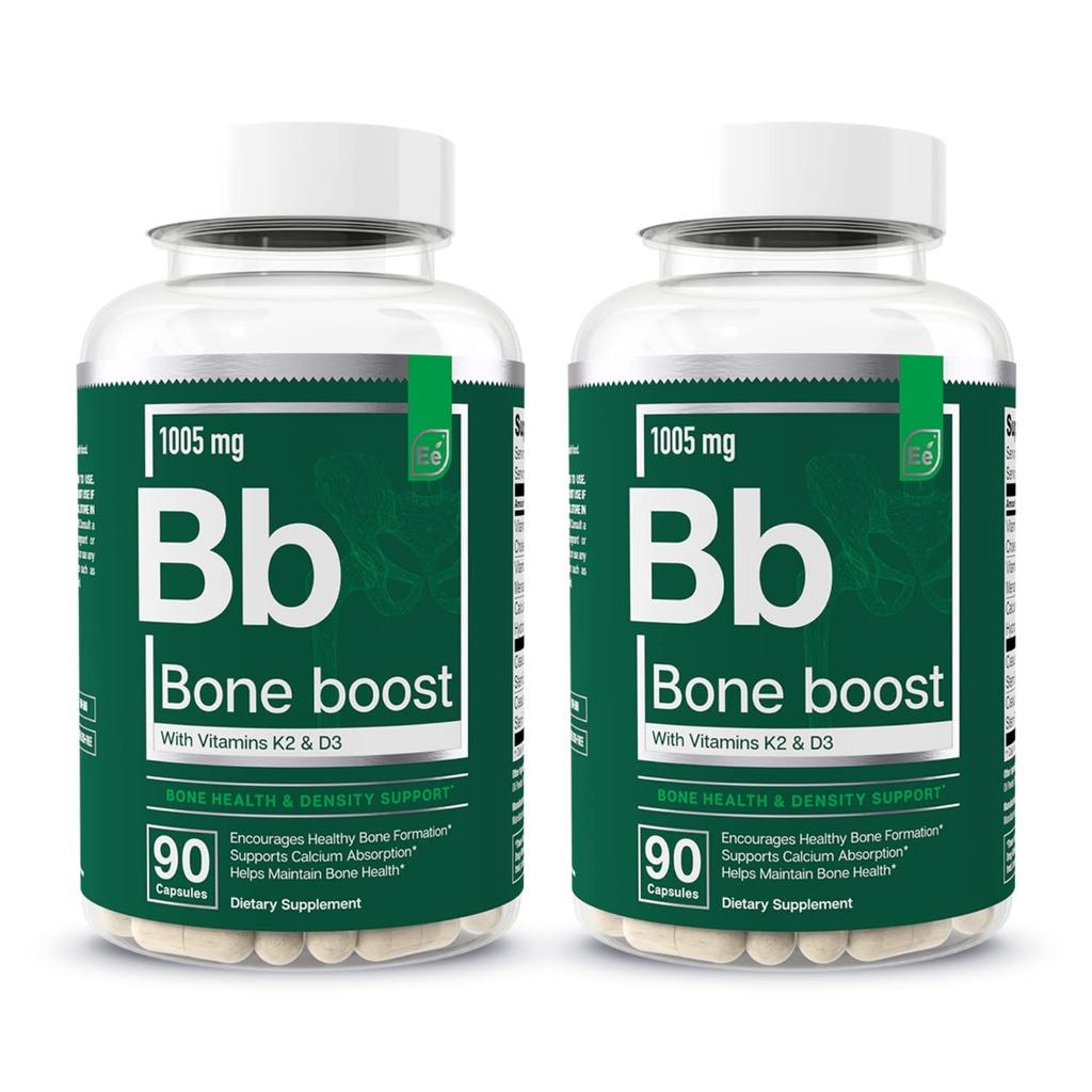Essentielle elementer Bone Boost Bone Health Supplement - Bone støtte og kalsium Supplement med vitamin D 3, K2, Cissus Quadrangularis for bein styrke - 180 kapsler (60 dagers forsyning) (2-pakke)