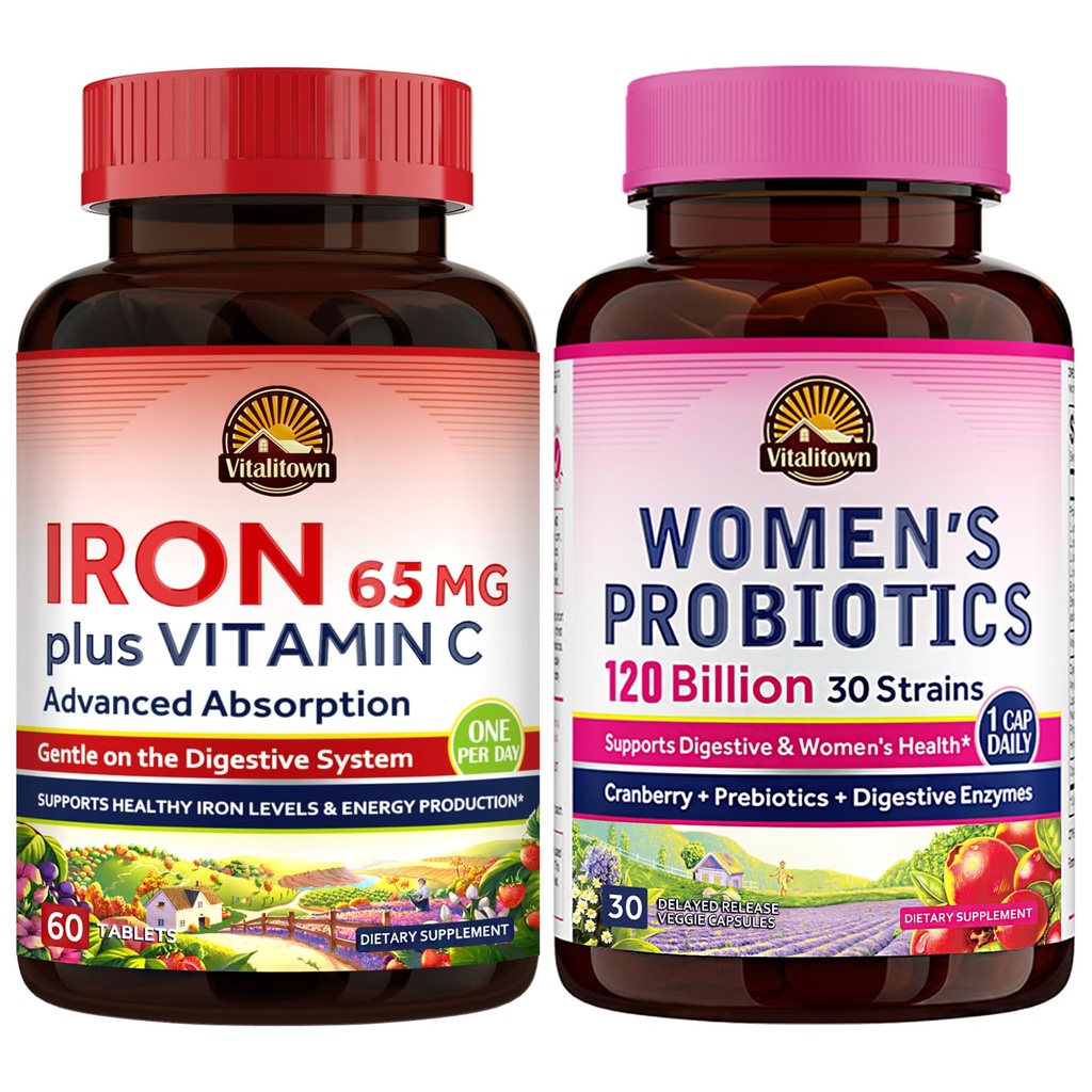 Vitalitown Kvinners probiotika & jern Supplement Bundle