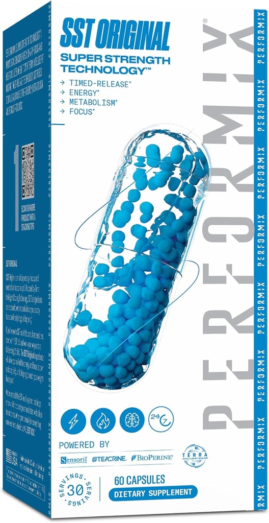 PERFORMIX - SST Original - Pre Workout - 250 mg koffein - Energitilskudd - Ingen krasj - Fitnessmål - Nootropic - Tidsstyrt for hele dagen Fokus, Mood & Energi Boost - Menn og kvinner - 60 Kapsler