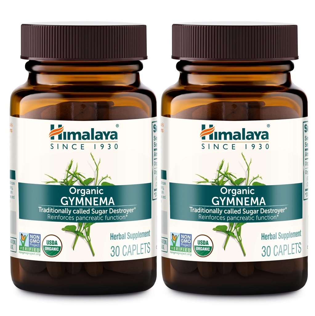Himalaya Organic Gymnema Sylvestre – Herbal Glucose Metabolisme Støtte - USDA Økologisk, Ikke-GMO, Vegan, Glutenfri, Tilsetningsfri, 700 mg, 30 Caplets (Pack of 2)