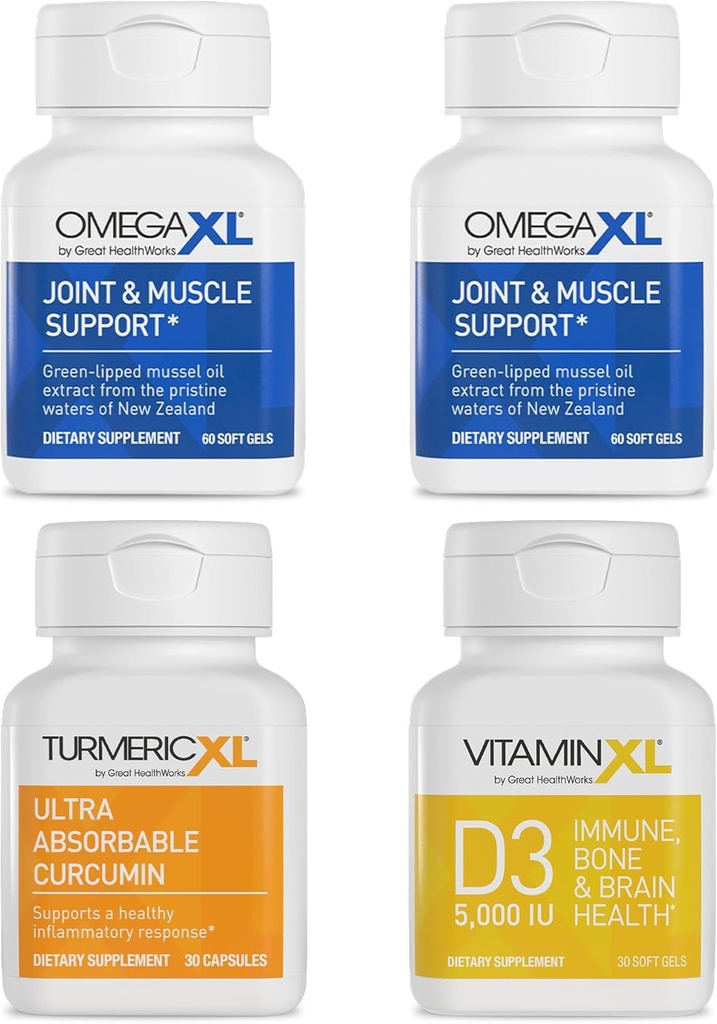 OmegaXL Immune Supporting Bundle - (2) 60 greve + TurmericXL + VitaminXL D3 - å støtte optimal immunhelse (pakke med 4)