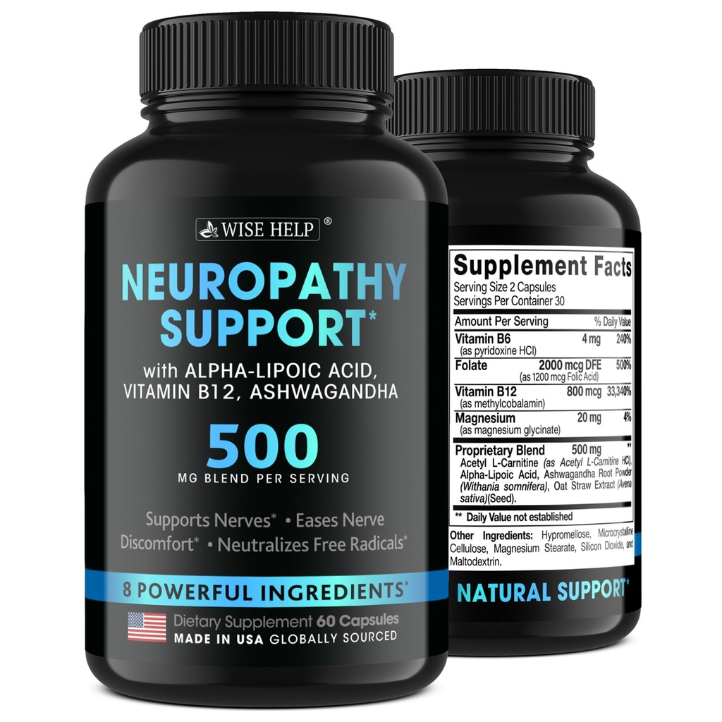 Neuropathy støtte naturlig nerve diskomfort relief - laget i USA - Nerve antioksidant for trigeminal neuralgi, diabetisk og perifer nevropati - hender, hals, føtter og tær behandlingsformula - 60 Caps