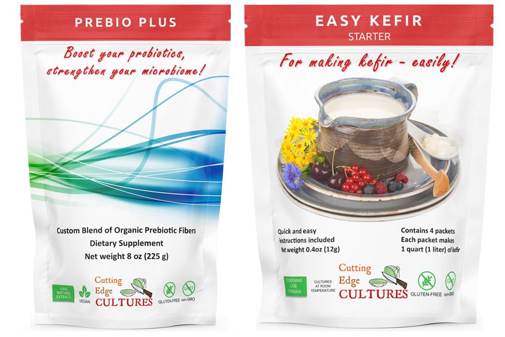 Cutting Edge Cultures Prebio Plus + Kefir Starter Kultur Prebiotic Fiber pulver Best tilpasset blanding av organiske prebiotiske Fibers kosttilskudd (1 Prebio Plus + 1 Kefir 20g)