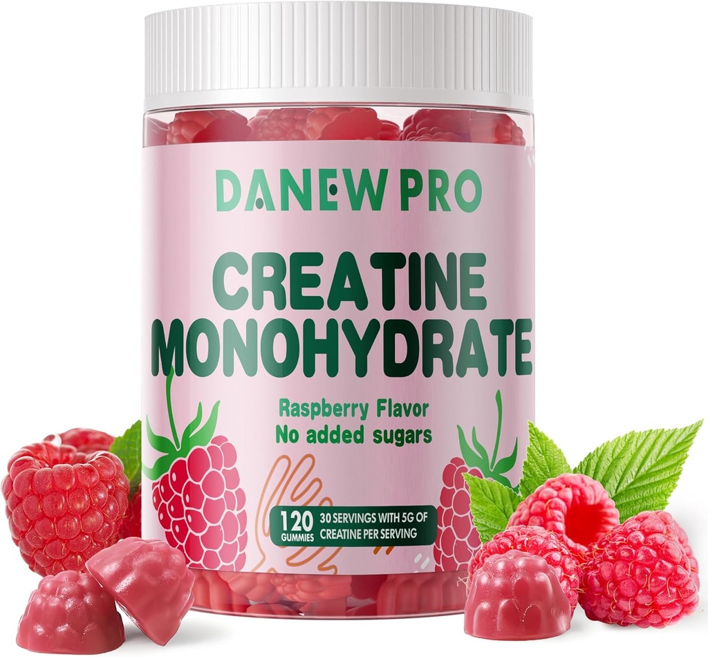 Kreatin Monohydrat Gummier for menn og kvinner-5g kreatinin Monohydrat per servering - sukker gratis,Vegan, bringebær Flavor, 120 greve