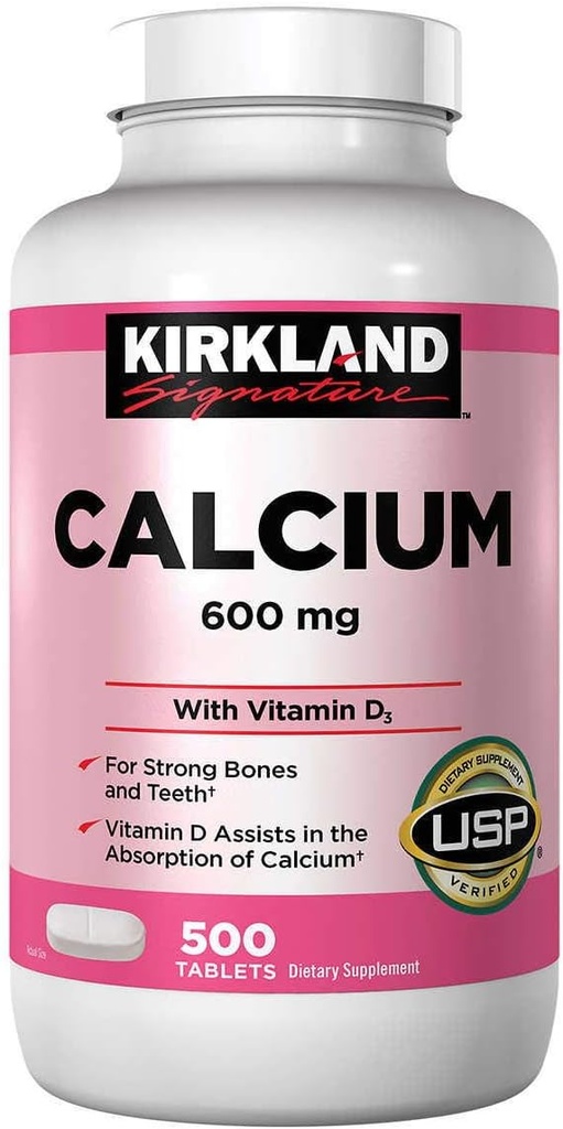 Kirkland Signatur Kalsium 600 mg. med vitamin D3, 500 tabletter (2 pakke)