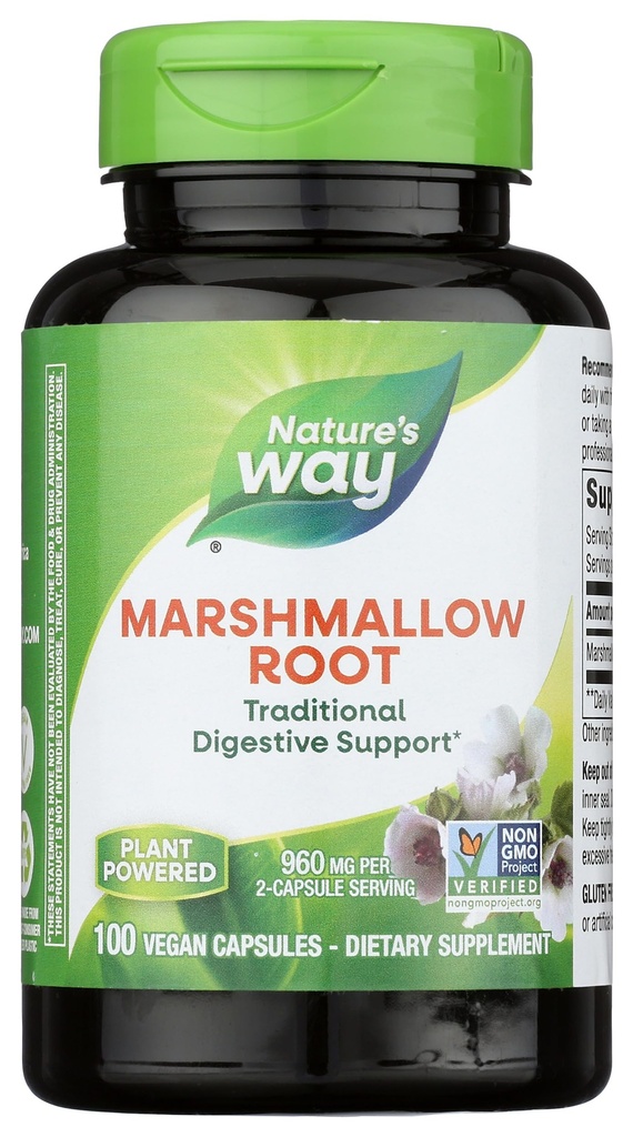 Naturens måte Marshmallow Root - Marshmallow Root Supplement for tradisjonelle Digestive Soothing * - Glutenfri, Dairy-free & Vegan - Easy-Swallow Kapsler - 100 kapsler (Packing May Vary)