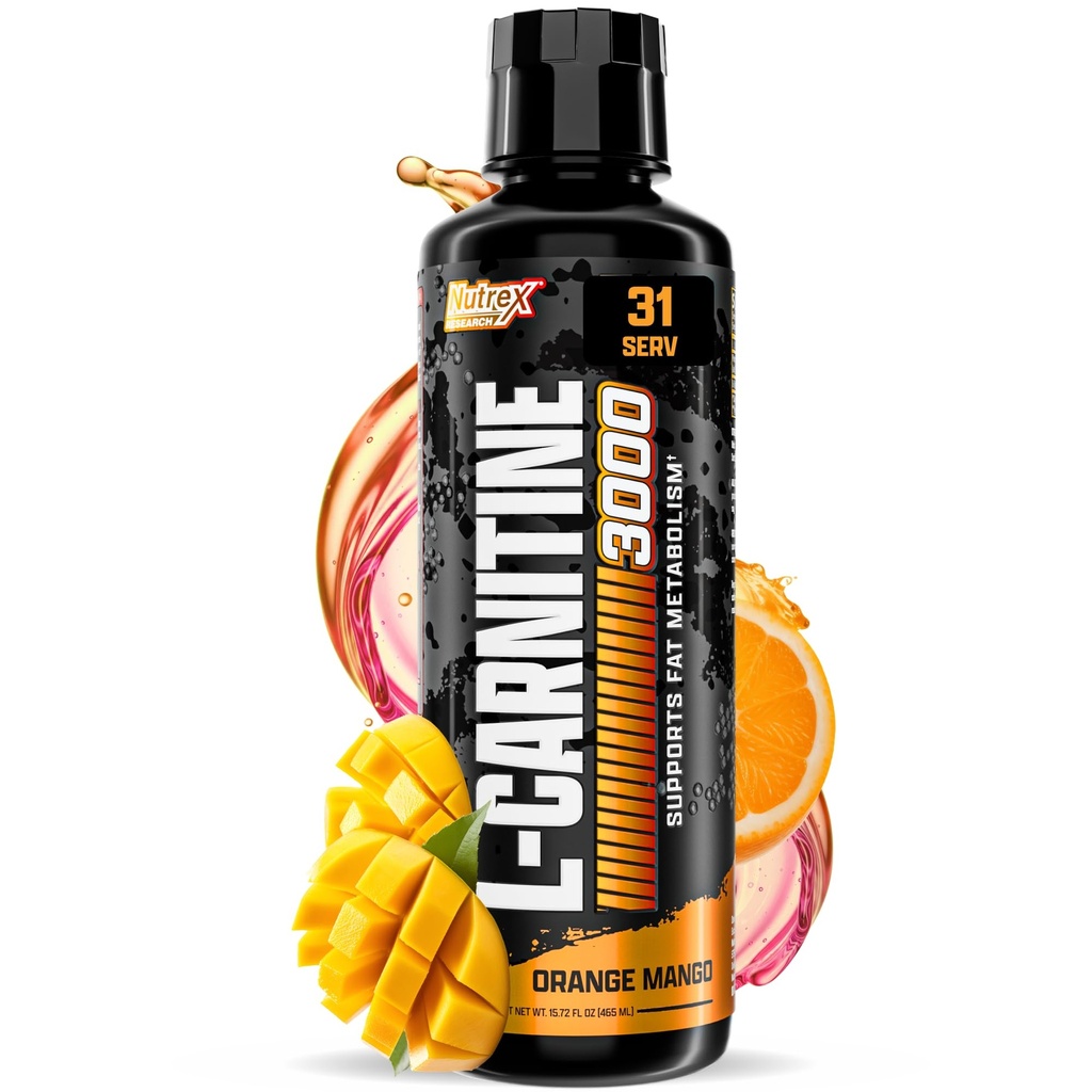 Nutrex forskning flytende karnitin 3000 | Orange Mango | Stimulant gratis | 31 Services 16 Fl Oz