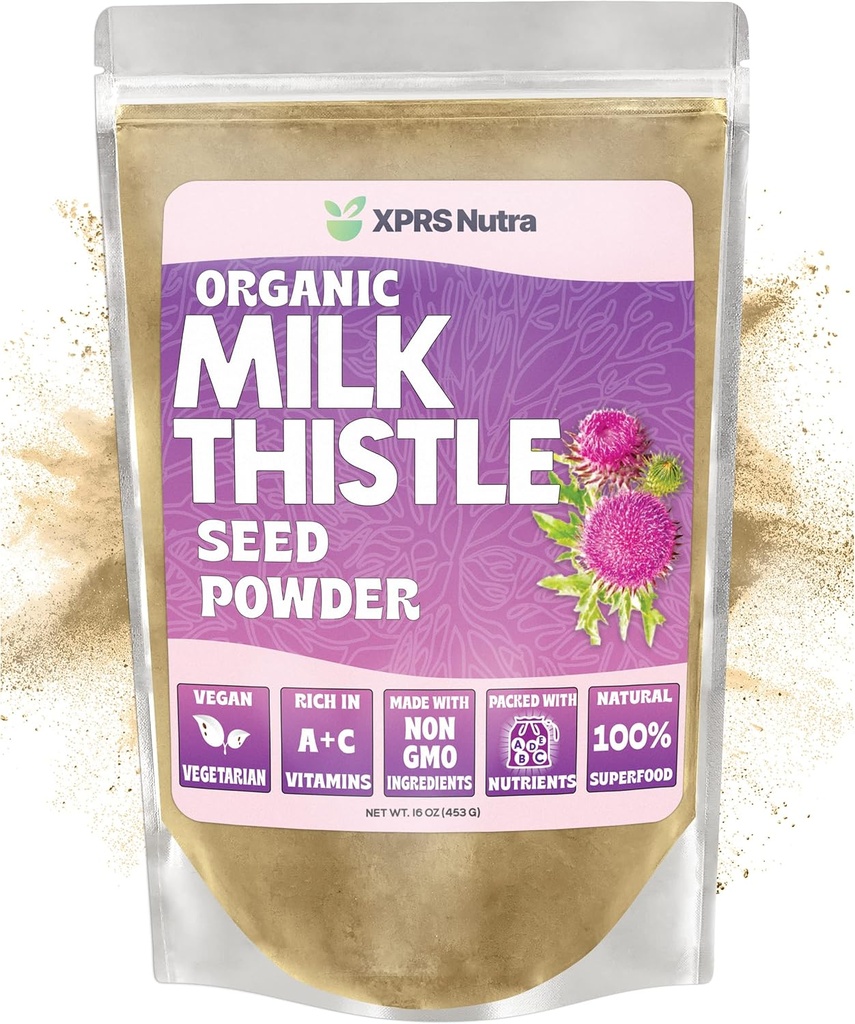 XPRS Nutra Organic Melk Thistle frø pulver - Premium Melk Thistle pulver rik på silymarin og antioksidanter - Melk Thistle frø støtte lever helse - Vegansk Vennlig Melke Thistle Organic (16 Ounce)