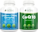 Kalsium Citrat Complex 1000mg + CoQ10 100mg - 365 Vegan Capsules + 240 Softgels Bundle - Uten vitamin D - Laget i USA