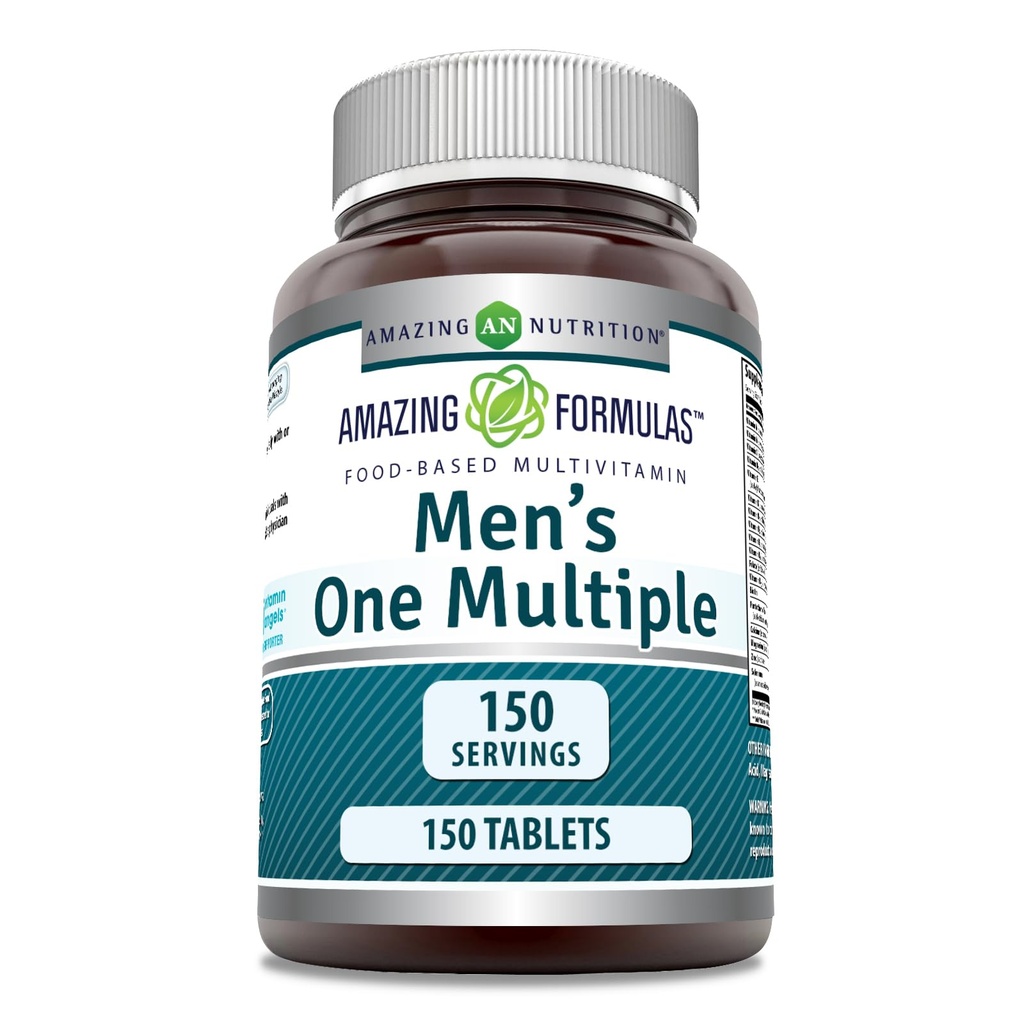 Amazing Formler Menns Ett Multivitamin Supplement | Mat Basert | 150 Tabletter | Perfekt blanding av vitaminer, mineraler og probiotika | Ikke-GMO | Glutenfri | laget i USA