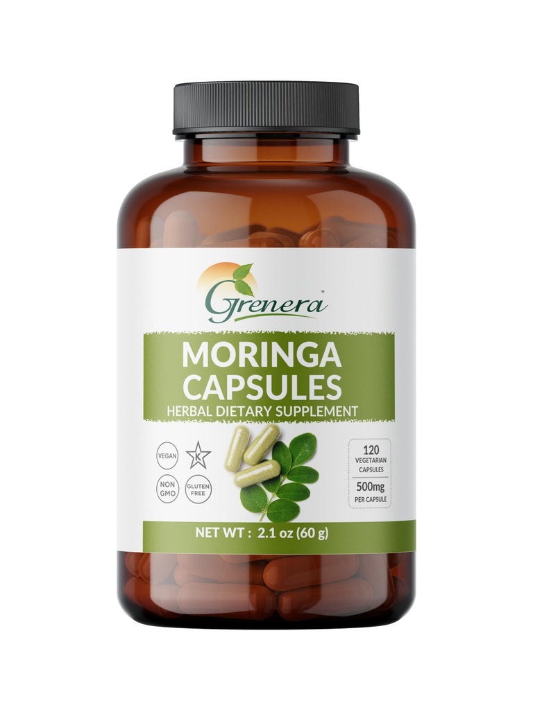 Organic Moringa Capsules – 120 Greve | Ren Moringa Oleifera Leaf pulver piller | Naturlig Superfood Supplement | Herbal energi og antioksidant støtte | Vegan, ikke-GMO, Enkelt opprinnelse Malunggay