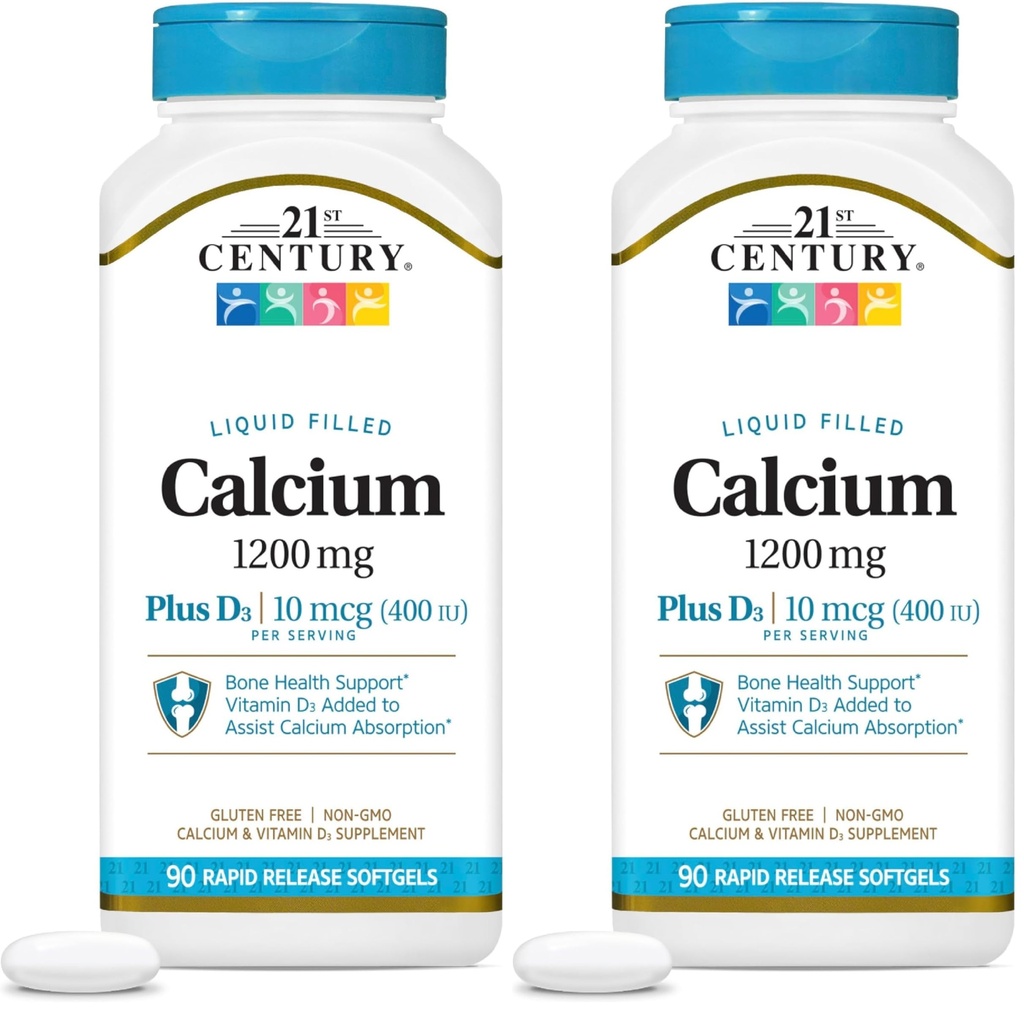 21st Century Kalsium Plus D3 flytende fylt softgel, 1200 mg, 90 greve (pakke med 2)