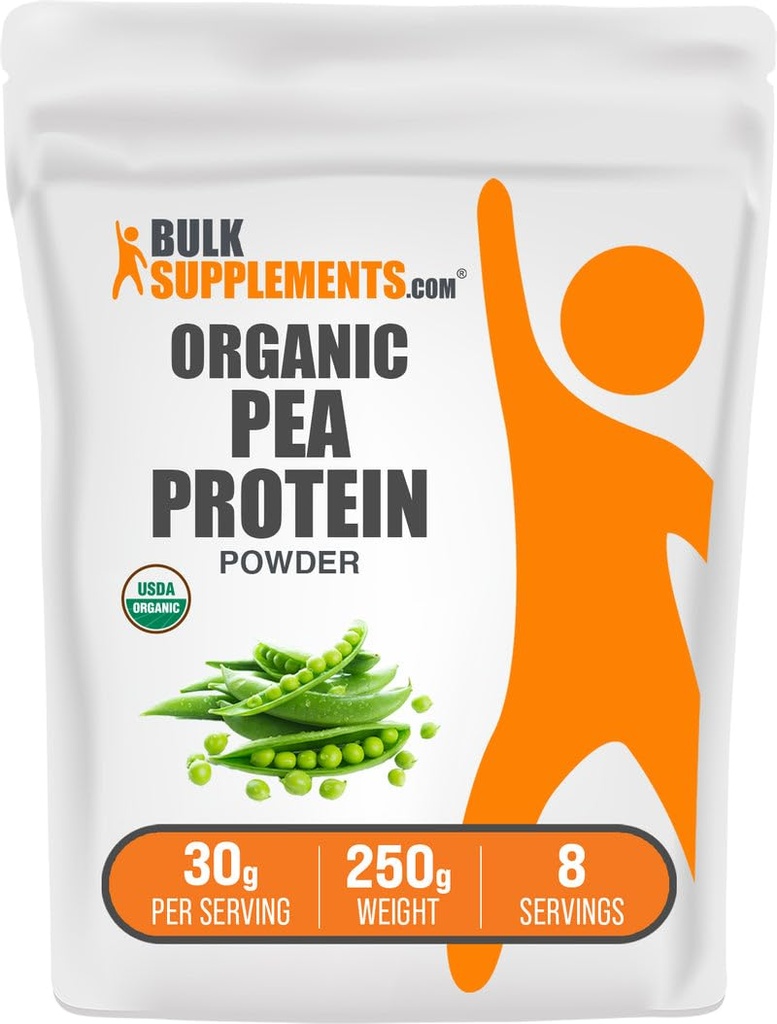 BulkSupplements.com Organic Pea Protein pulver - Plante Basert & Vegansk Protein pulver - Unflavored & Glutenfri, 30g per servering, 250g (8,8 oz) (Pack of 1)