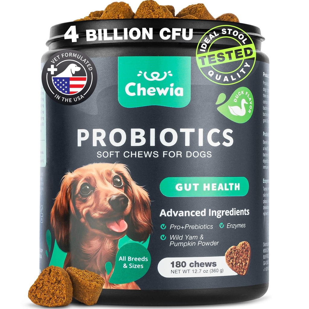 Probiotika for hunder Gut Helse, Digestion, Immunitet, Yeast Balance, Kylling Hud, Allergier Støtte - Hunde Probiotiske Chews med Digestive Enzymer for Gut Flora- Myke Behandlinger med Pumpkin og Yeast Powder