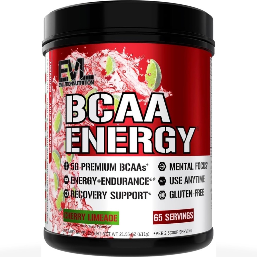Evlution EVL BCAA Aminosyrer pulver - BCAA energi pre trening pulver for muskelgjenvinning lean vekst og utholdenhet - hydrere post trening gjenoppretting drikke med naturlig kaffe - Cherry Limeade