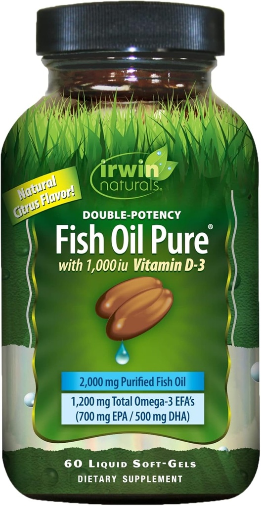 Double-Potency Fish Oil Pure av Irwin Naturals, Citrus Flavor med vitamin D-3, 60 flytende Soft-Gels