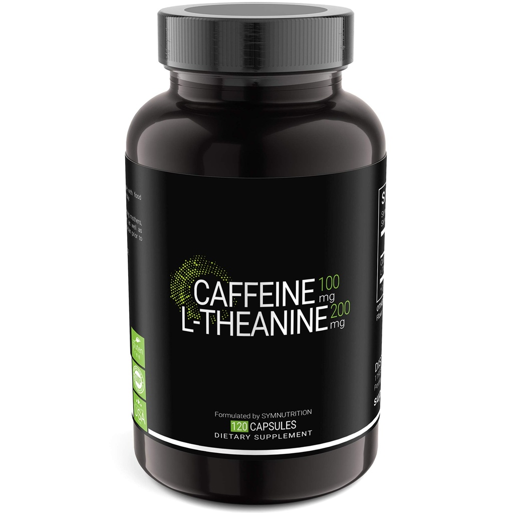 SYMNUTRITION Koffein 100mg, L-Theanine 200mg - 120 Count (V-kapsler) / 120 Serveringer: Produsert i en cGMP-registrert anlegg i USA; Vegan & Glutenfri