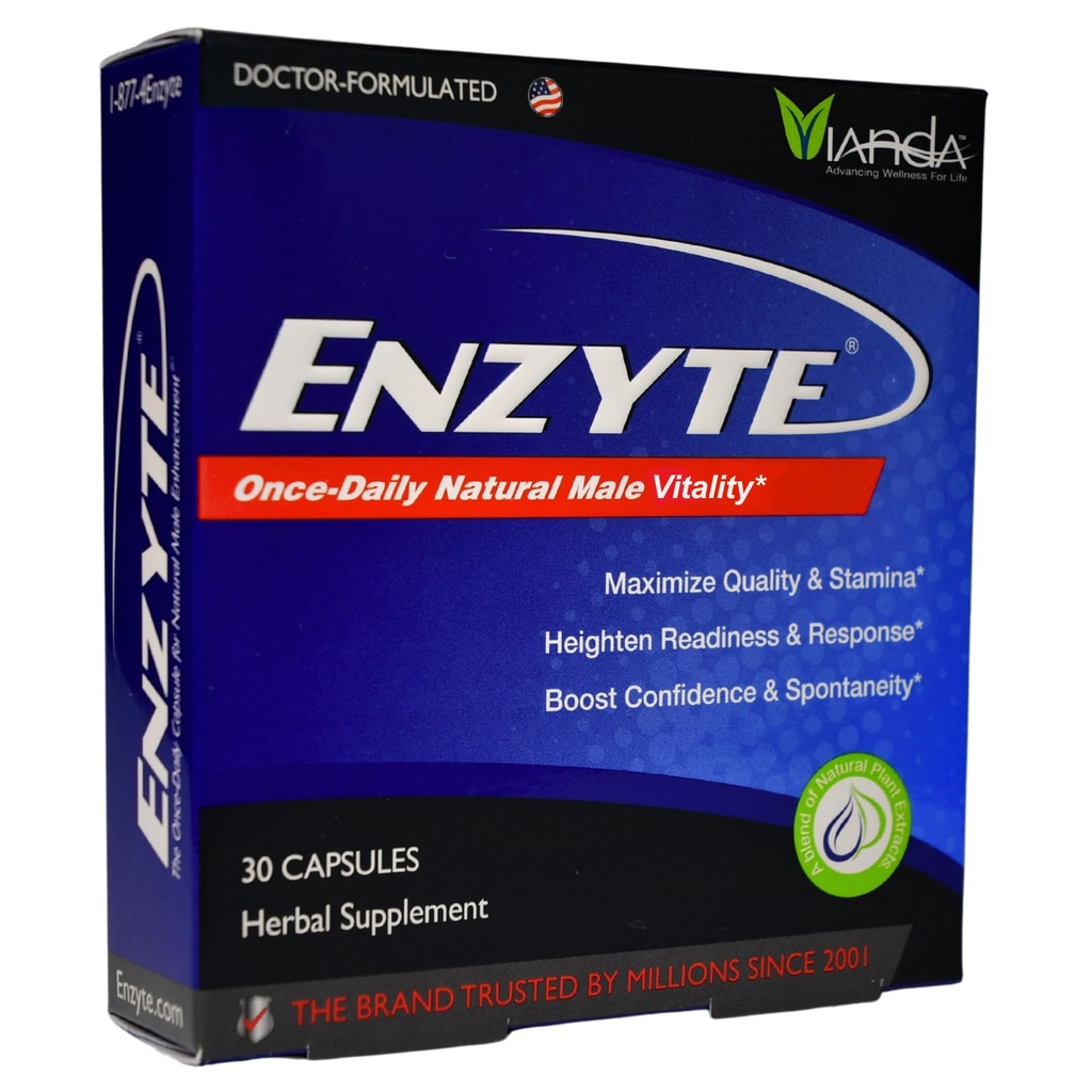 Enzyte® Naturlig mannlig vitalitetsstøtte | Daglig kosttilskudd for menns helse med asiatisk Ginseng, Ginkgo Biloba, Grapefrø, Epimedium, Muira Puama - 30 kapsler, 30 dagers forsyning