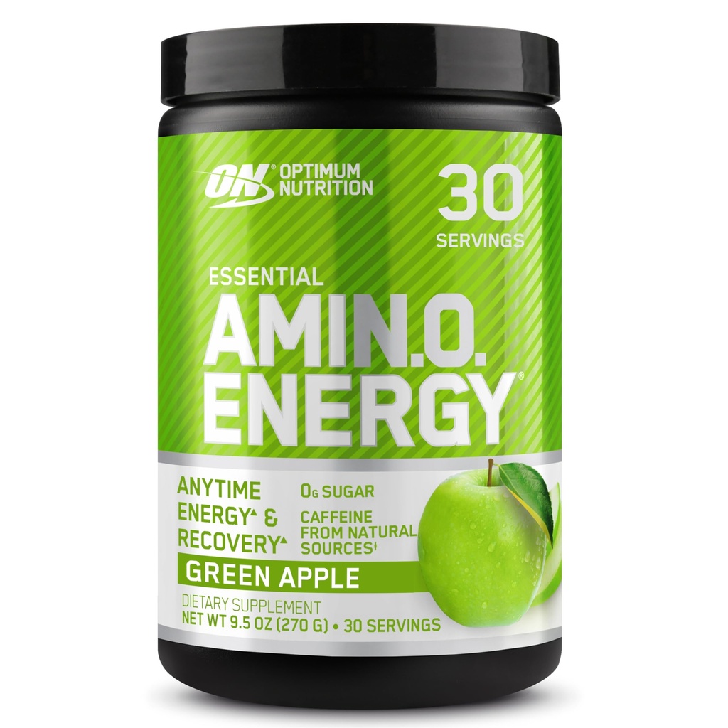 Optimum Nutrition Amino Energi - Før trening med grønn te, BCAA, Aminosyrer, ketovennlig, grønn kaffeekstrakt, energipulver - Grønn Apple, 30 Services (Packing May Vary)