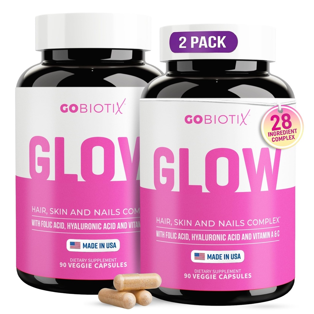 GOBIOTIX Håret og neglene vitamin Supplement - 10000mcg Biotin piller med hyaluronsyre, folat, jern, magnesium og sink - kollagenproduksjon, hårvekst - 60 serveringer