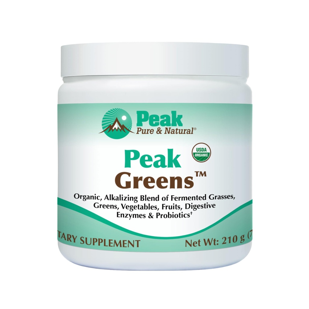 Peak Pure & Natural Peak Greens støtter pH-balanse og alkalinitet | Superfood Grønn Drikkepulver | Blanding av gjæret gras, grønnsaker og frukt | Digestiv enzyme & Probiotic pulver
