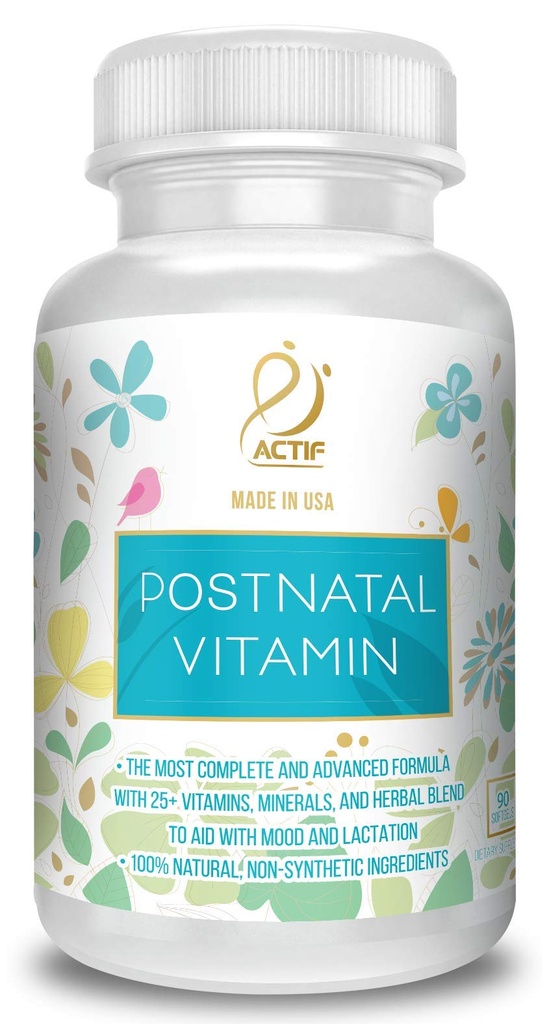 ACTIF Postnatal Vitamin med 25+ organiske vitaminer og organiske urter, sykepleier og lactasjon Supplement, støtter babyens hjerneutvikling, ikke-GMO, laget i USA, 90 count