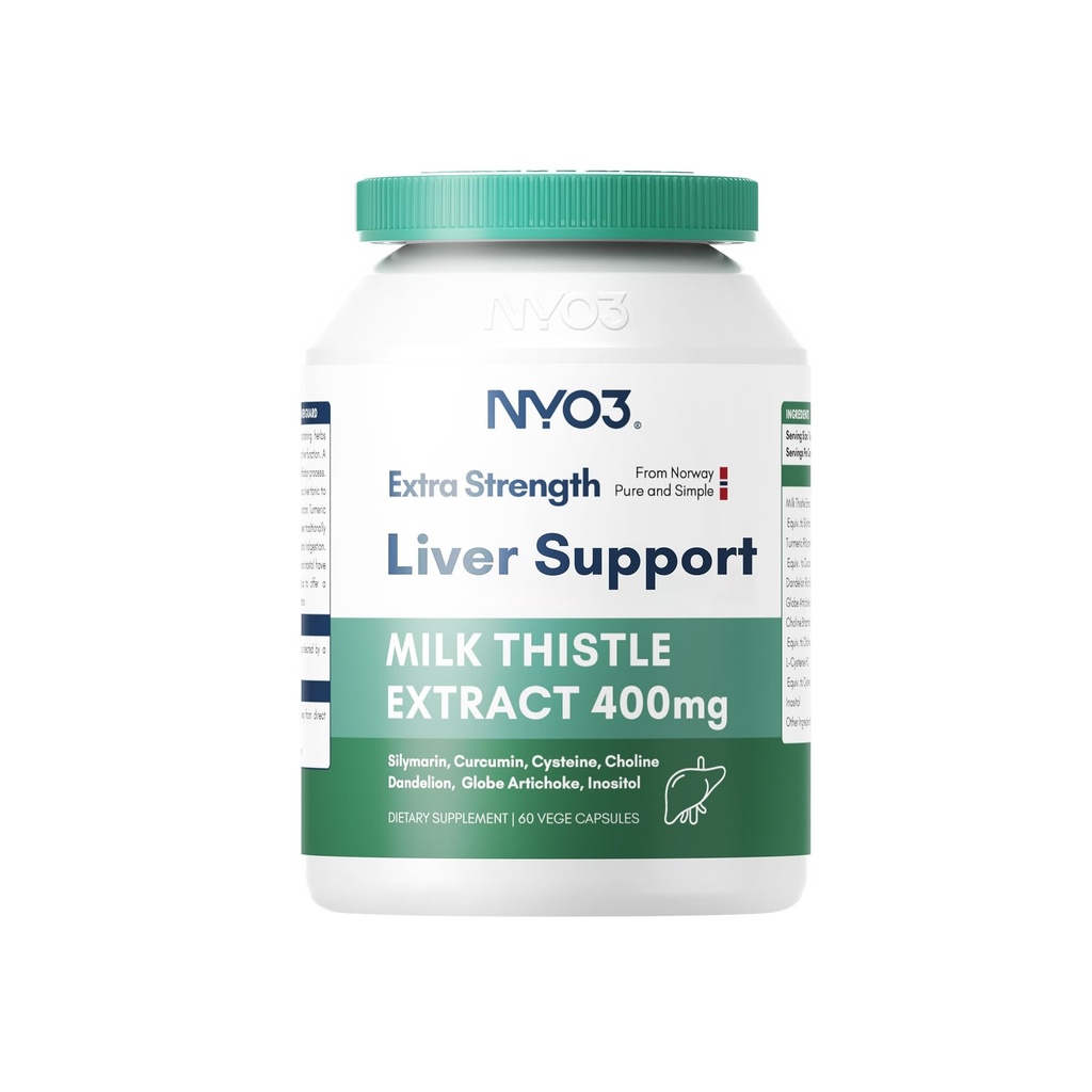 NYO3 28000mg Melke Thistle 70:1 Ekstrakt 400mg med Curcumin & Artichoke, 83% Silymarin, 60 dagers forsyning, Herbal Supplement for Liver Cleanse Detox & Repair, Antioksidant støtte, Ikke-GMO