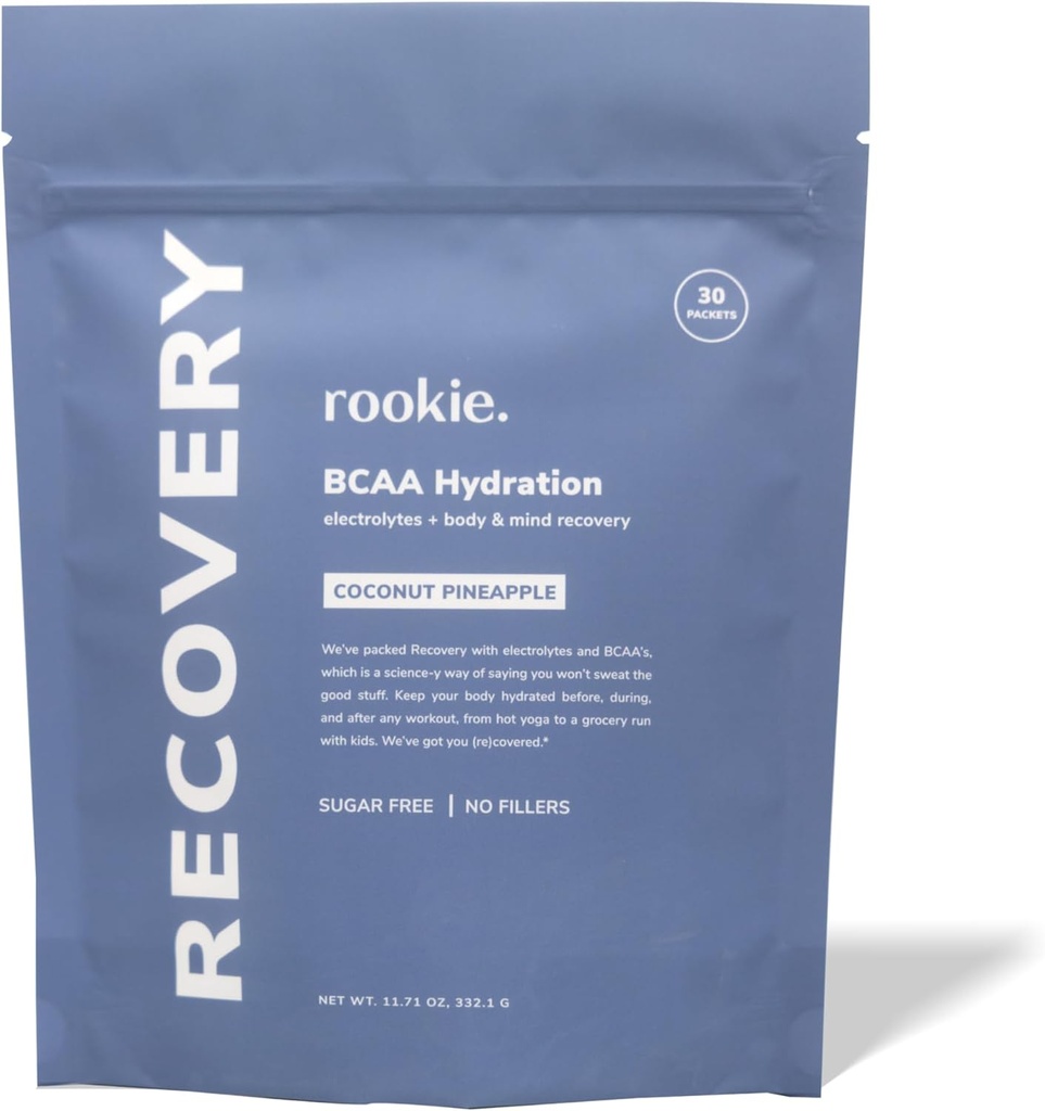 Rookie Wellness Recovery BCAA - Electrolyte og BCAA pulver med 5 g grened kjede Aminosyrer for muskelgjenvinning, elektrolytter for hydrering, og bare 10 kalorier (30 serveringer, kokosnøtt Pineapple)