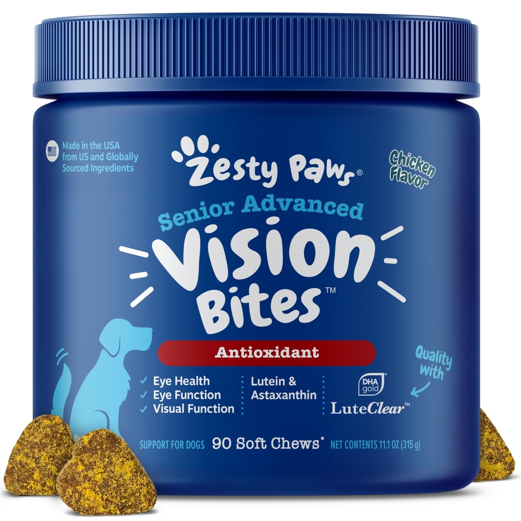 Zesty Paws Eye Supplement for hunder - Visjon Støtte med antioksidanter & Omega 3 fettsyrer - 90 Chews