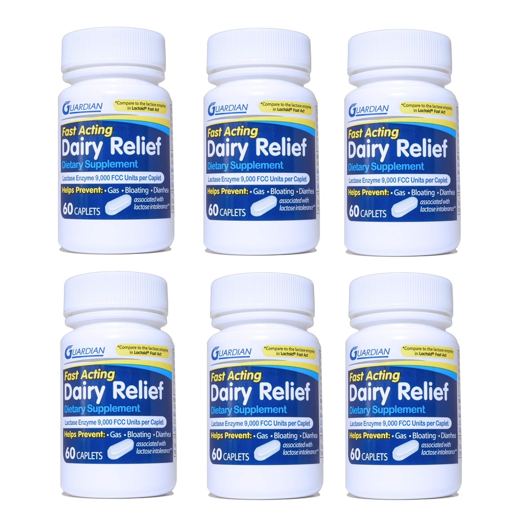 Guardian Dairy Relief Raske fungerende kapler, 9000 FCC, Laktose intolerance piller, Lactase Enzyme (360CT (Bottles))