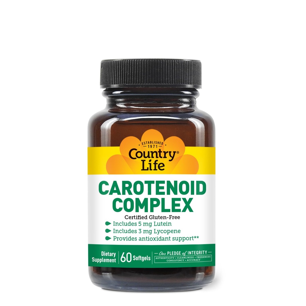 Country Life Carotenoid Kompleks med Lutein, Lycopen og Astaxanthin, 60 Softgels, Antioksidant Støtte