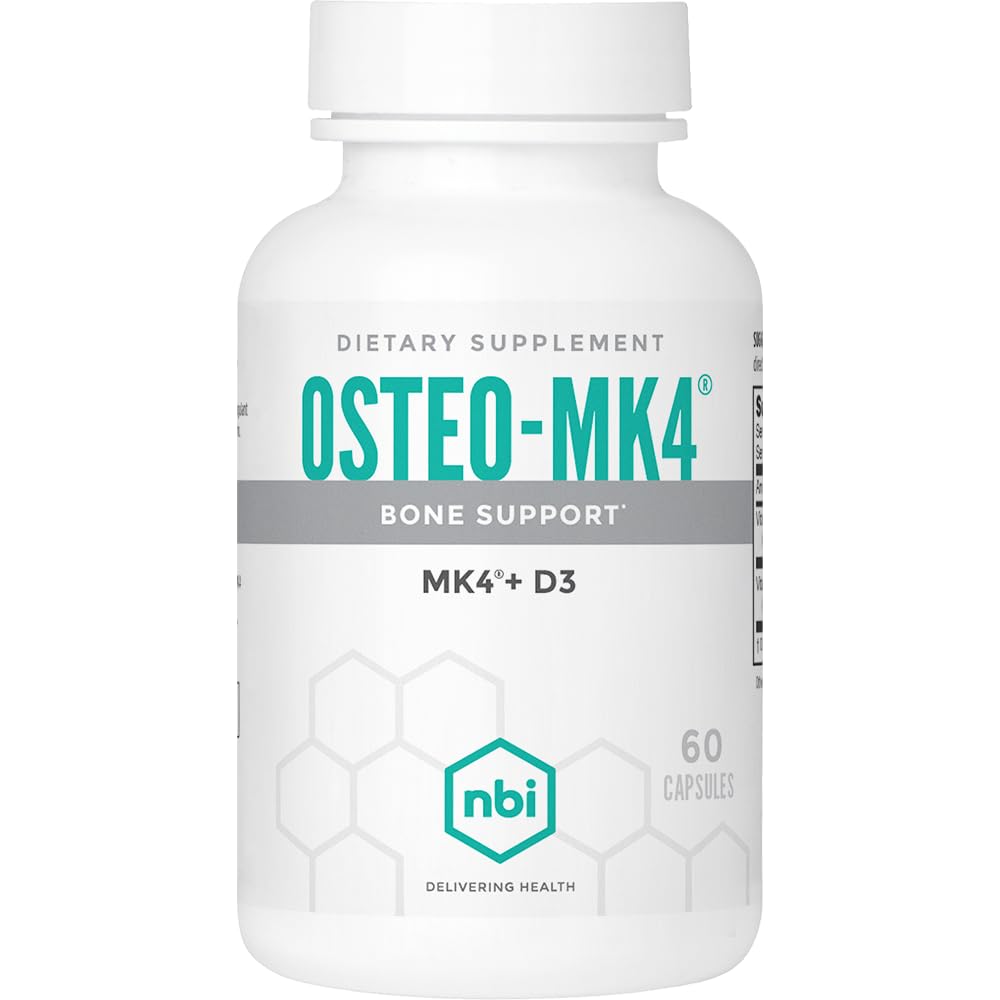 NBI Osteo-MK4 Bone-støtte | Vitamin D & K Complex | 45 mg Vitamin K2 (MK4) for sterk bein helse og funksjon | 60ct Veggie kapsler
