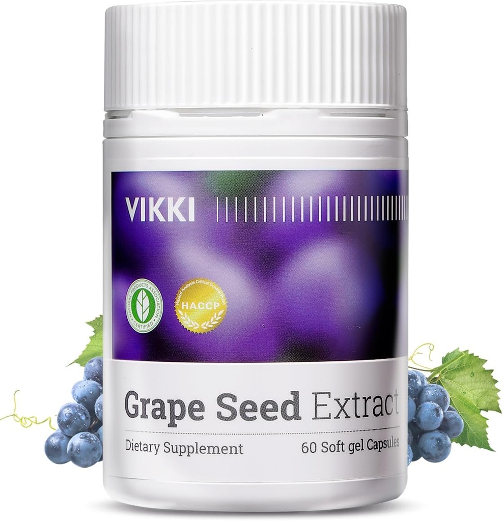 Vikki Grape Seed Extract Kapsler 38100mg, 60 greve, Maksimum styrke med OPC Opprinnelig Blåbær Essens