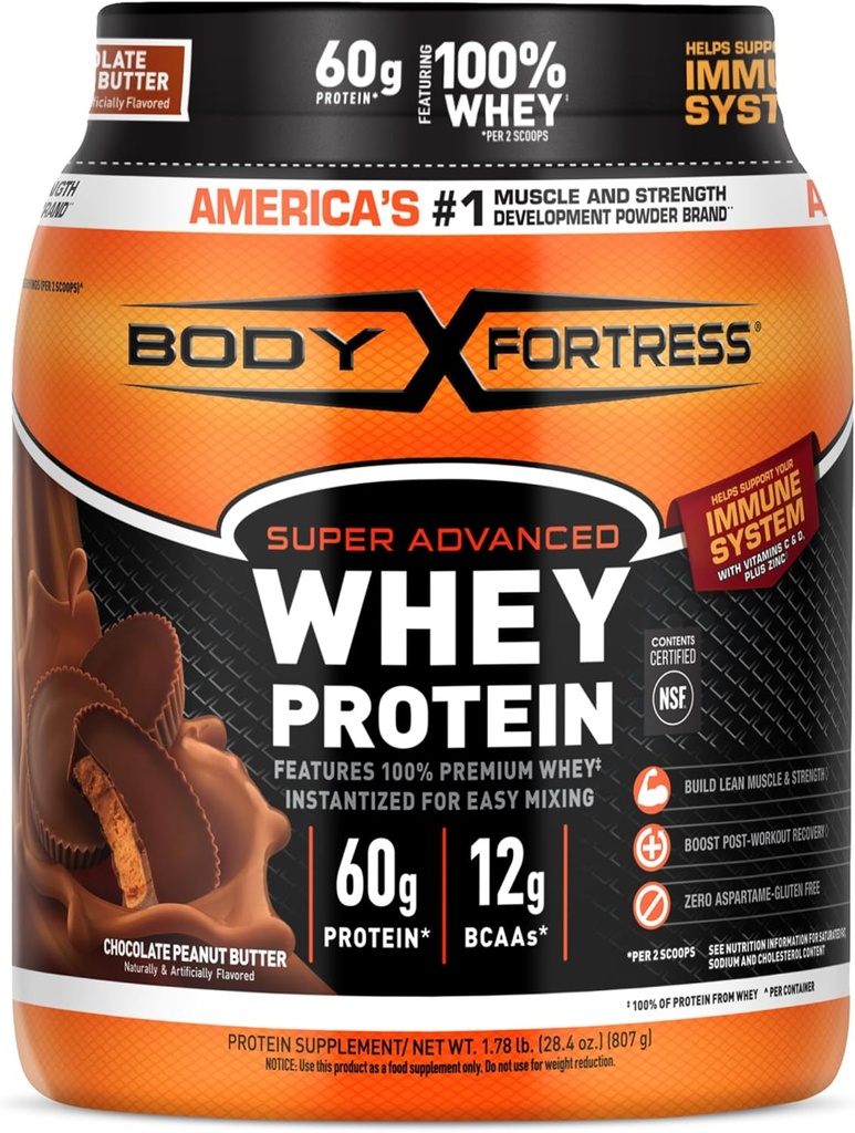 Body Fortress 100% Whey, Premium Protein pulver, sjokolade peanut smør, 1,78lbs (Packing May Vary)